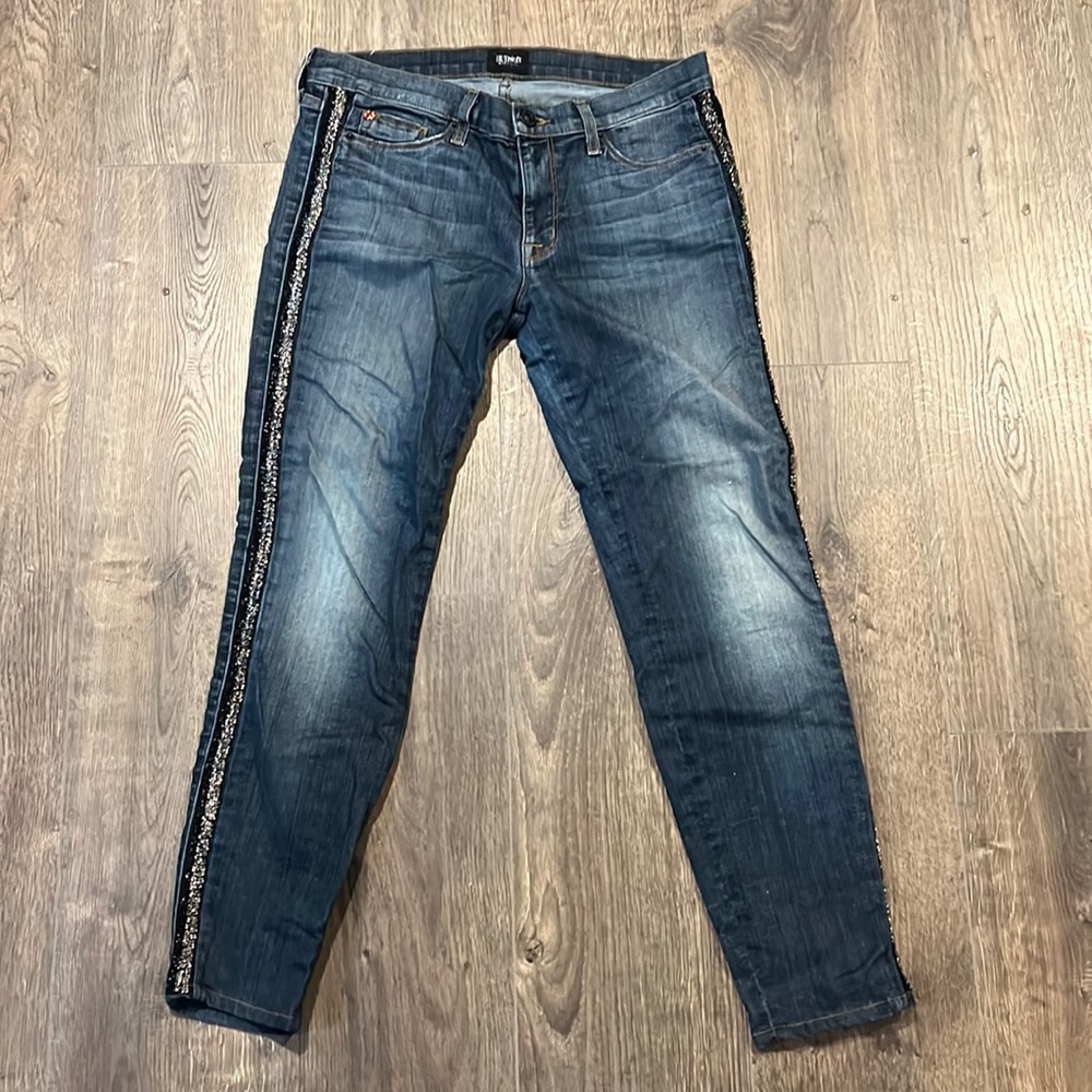 Hudson beaded skinny jeans.